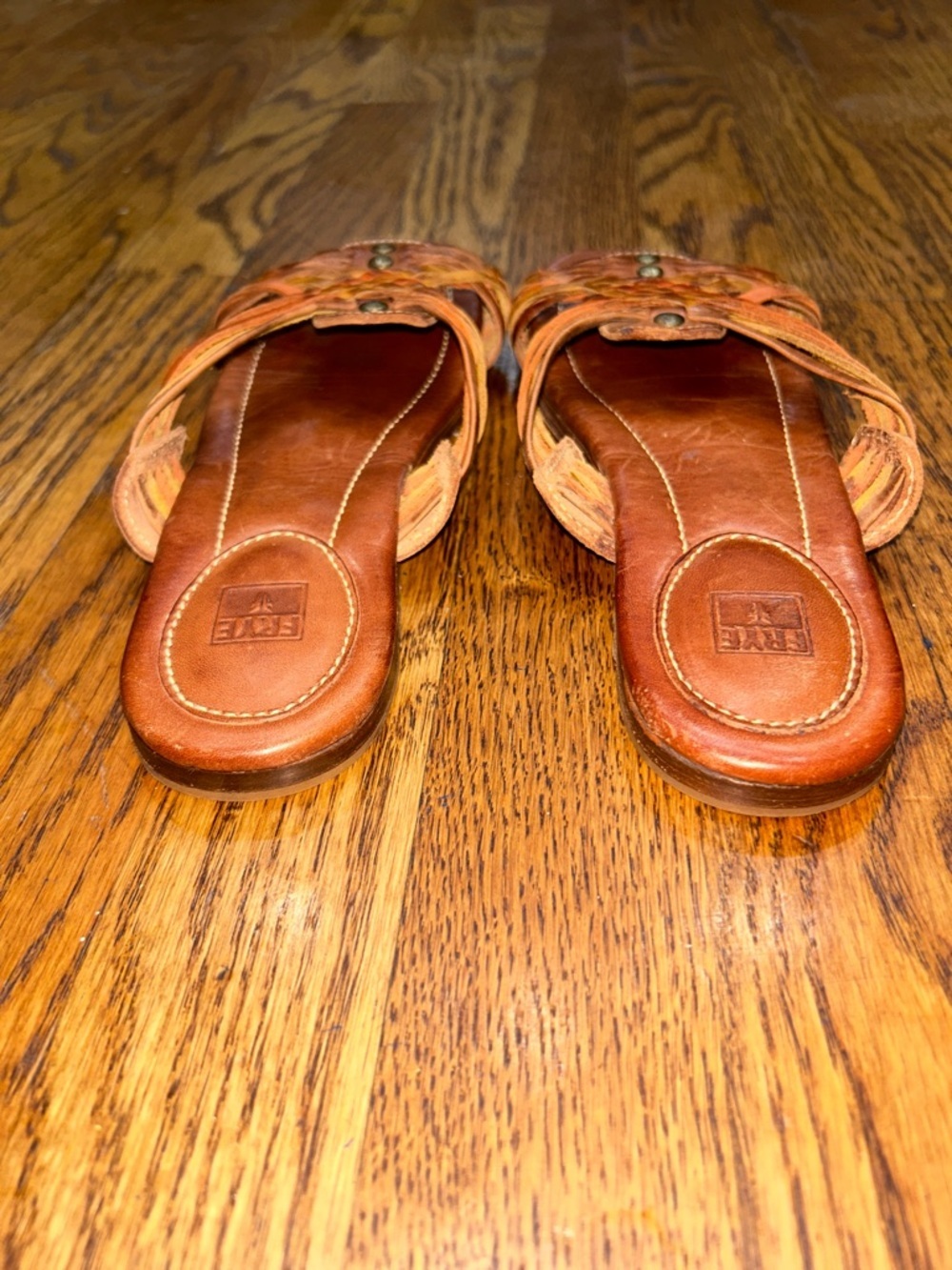 Frye Woven Leather Slide in Tan Orange Accents Fisherman Sandal Women’s 8.5 - Picture 5 of 9